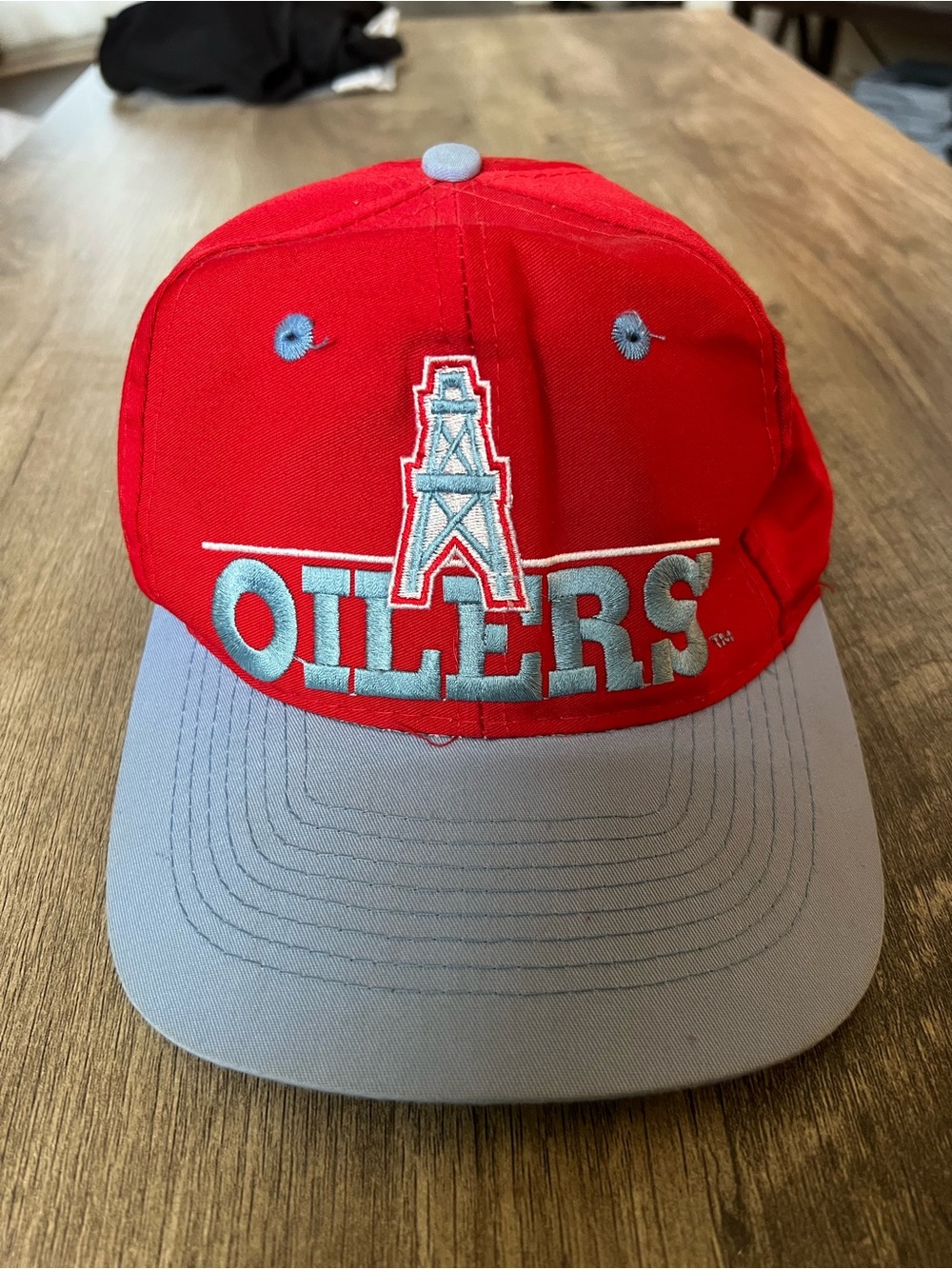 Vintage Red and Light Blue Oilers Football Team trucker hat